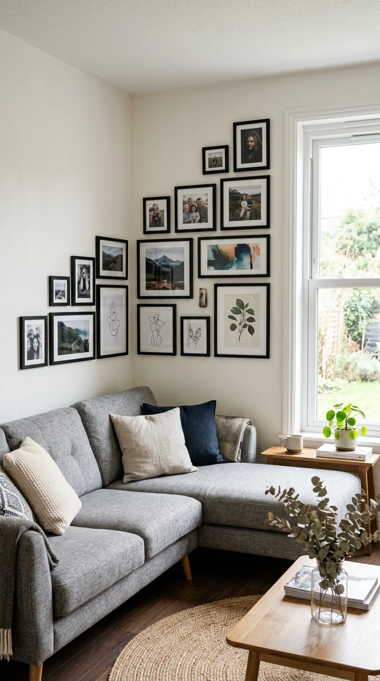 013 Corner Sofa Gallery Wall A small stepped gallery w