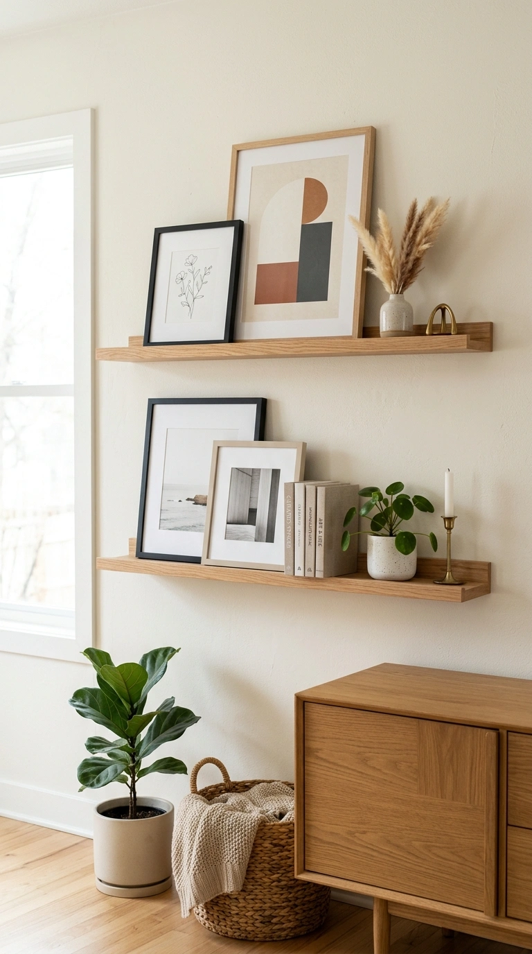 013 Curated Ledge Shelves Two wood picture ledge shelv