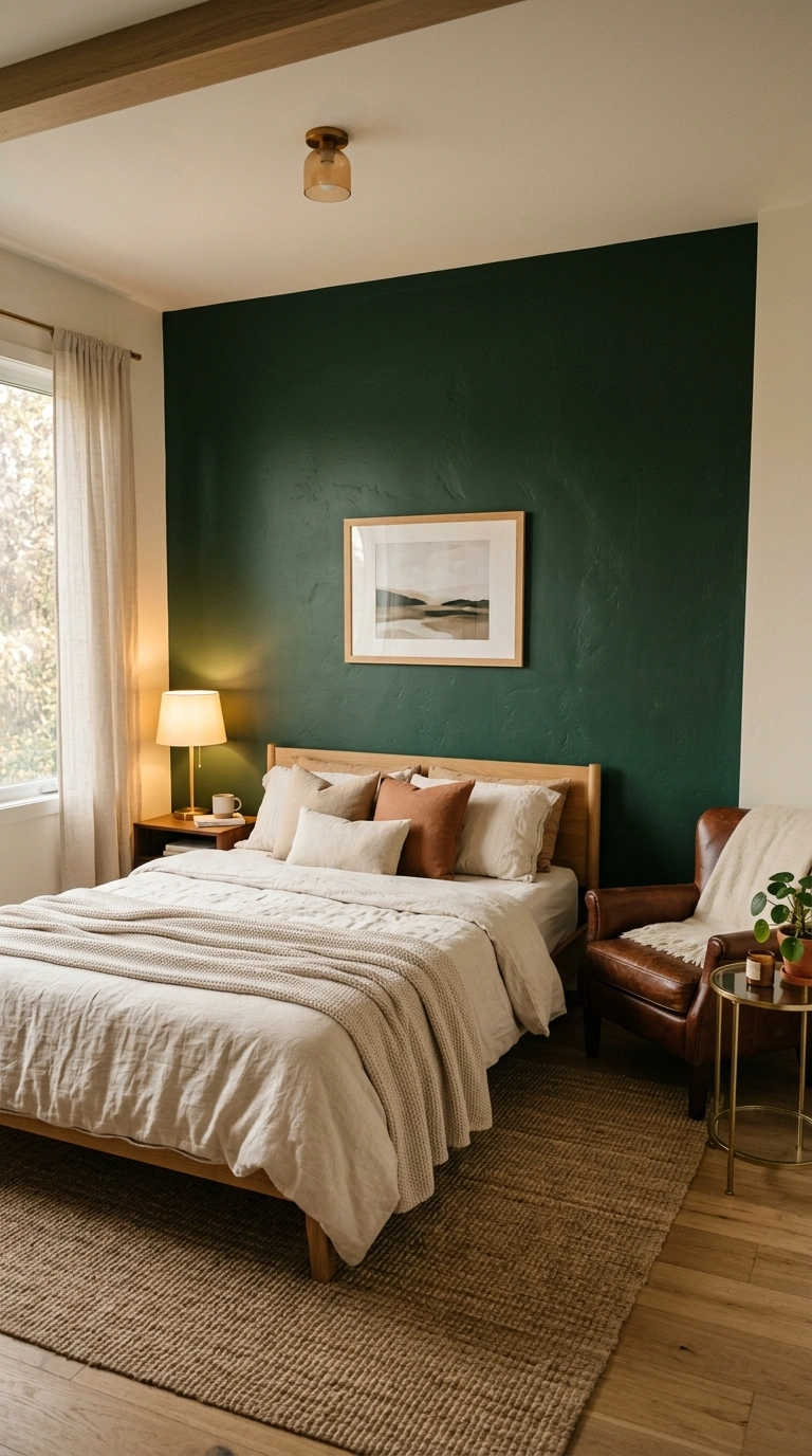 013 Deep Forest Green A bedroom with a deep forest gre
