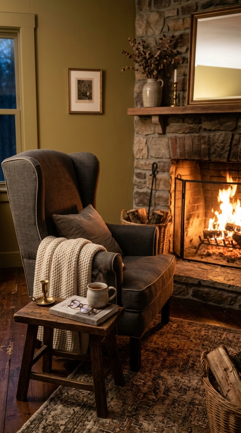 013 Fireplace Side Chair A high backed armchair angled