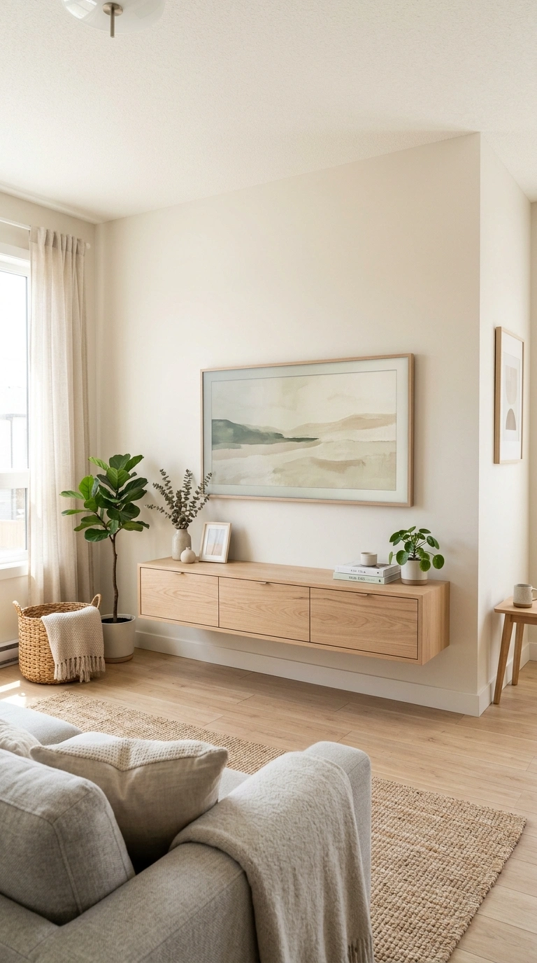 Small Living Room Layouts That Actually Work (22 Ideas) 14 013 Floating Media Console A small living room with a 1 2