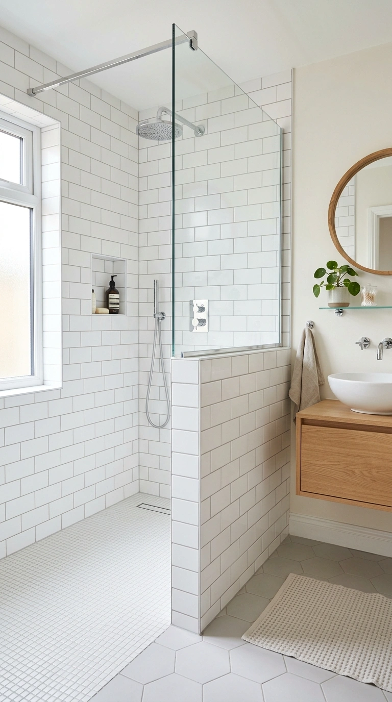 013 Half Wall Divider A small bathroom with a shower s