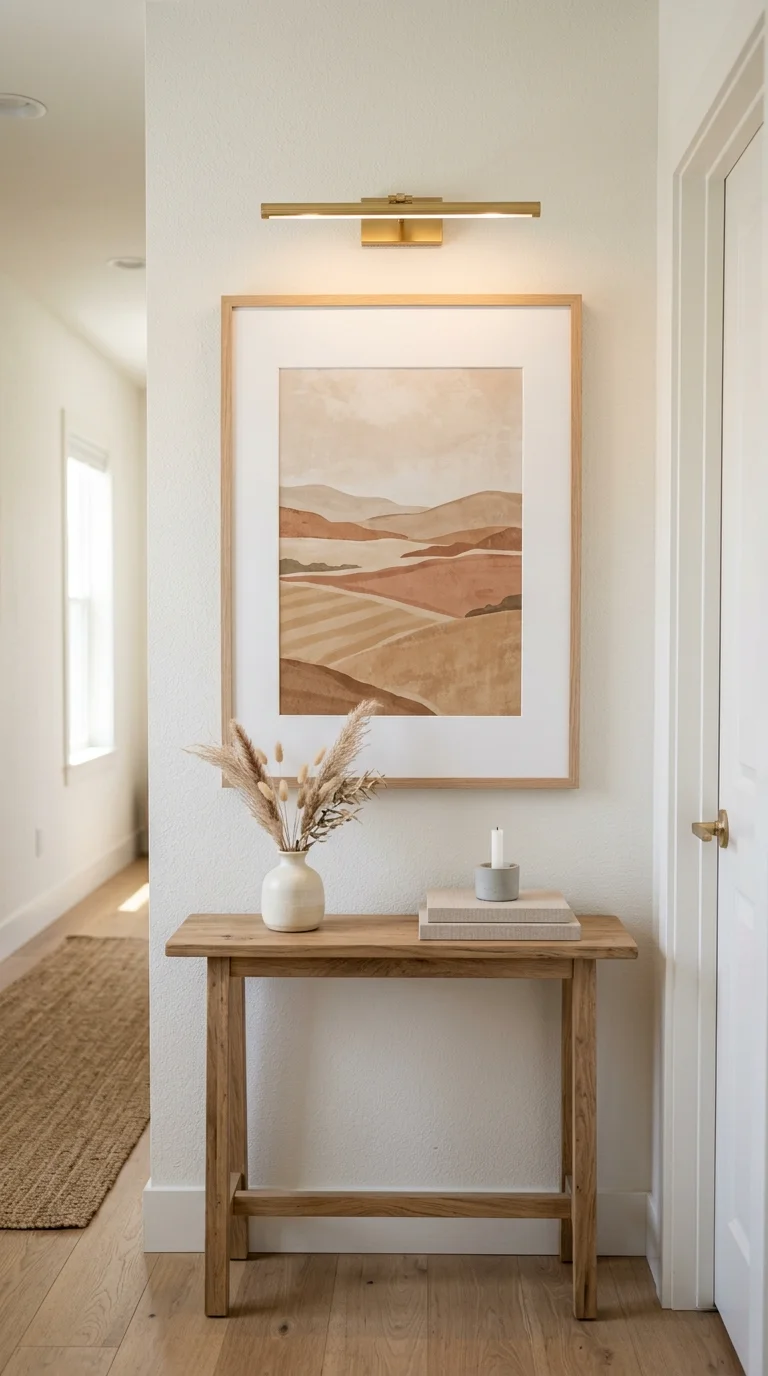 Your Tiny Hallway Deserves This Glow-Up: 20 Ideas to Try 14 013 Picture Light Art A large framed landscape print i