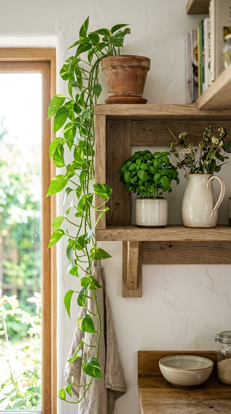 013 Plants On Shelves An open kitchen shelf styled wit