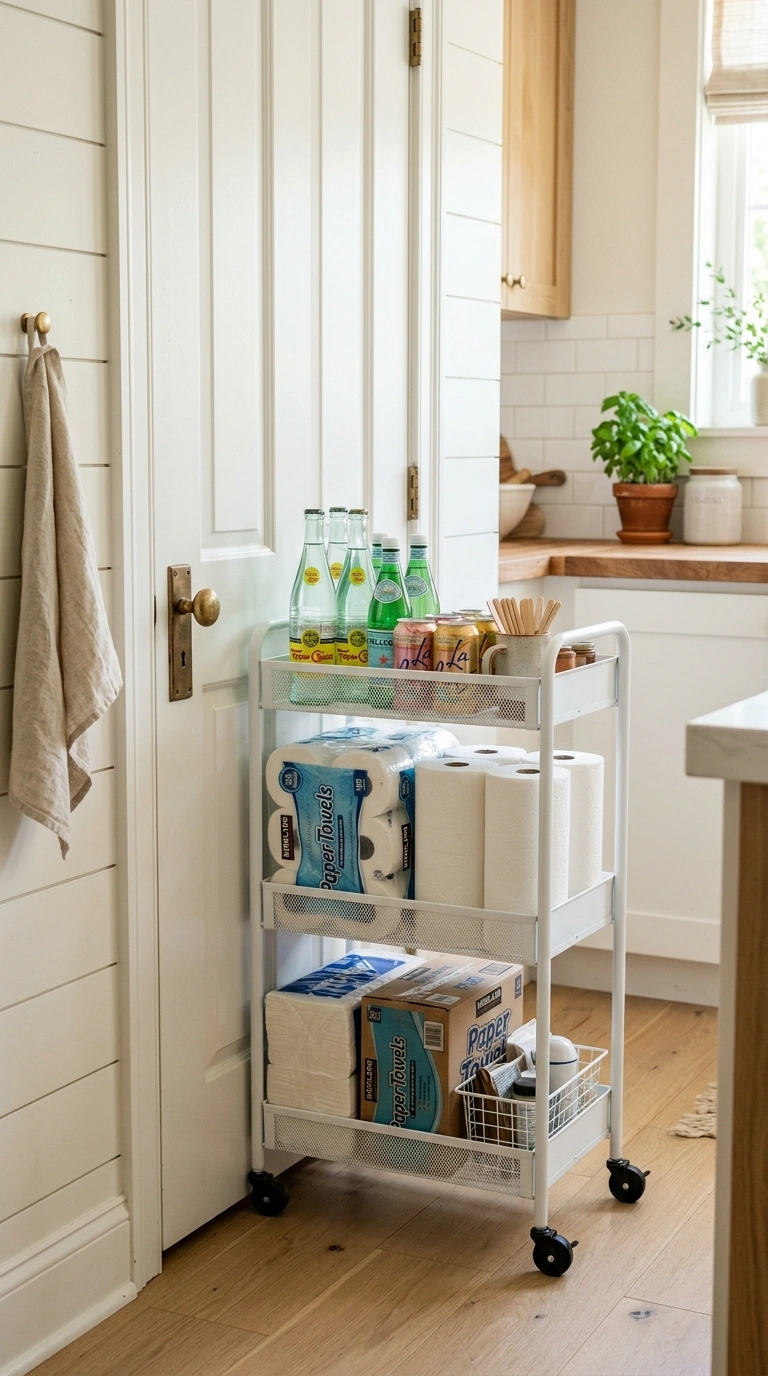 013 Rolling Pantry Cart A narrow white three tier roll