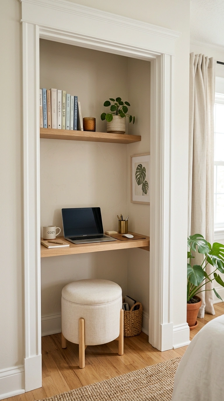 19 Classy Desk Setups That Make Small Workspaces Feel Special 14 013 Style a Closet Desk An open closet converted into