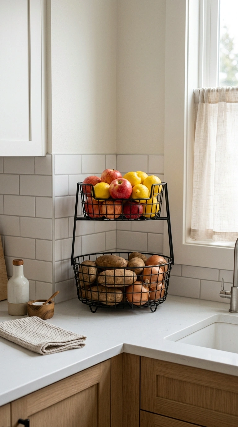 Counter Clutter Gone: 17 Kitchen Organization Ideas 14 013 Tiered Counter Stand A kitchen counter corner with