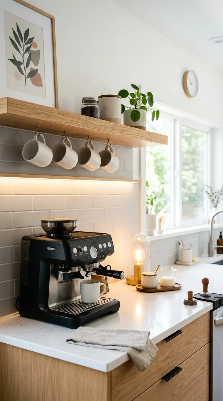 013 Under Shelf Lighting A kitchen coffee corner with