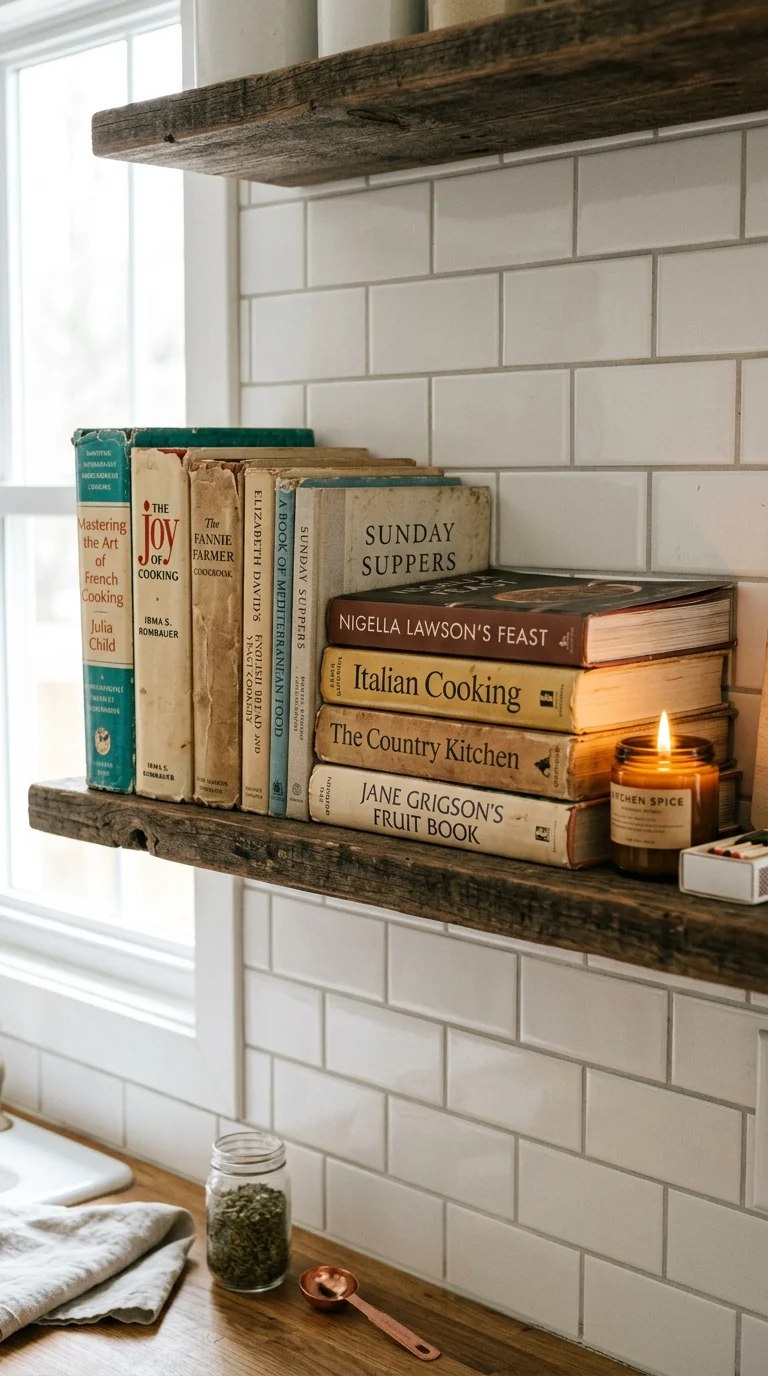 013 Vintage Cookbook Shelf A narrow wood floating shel