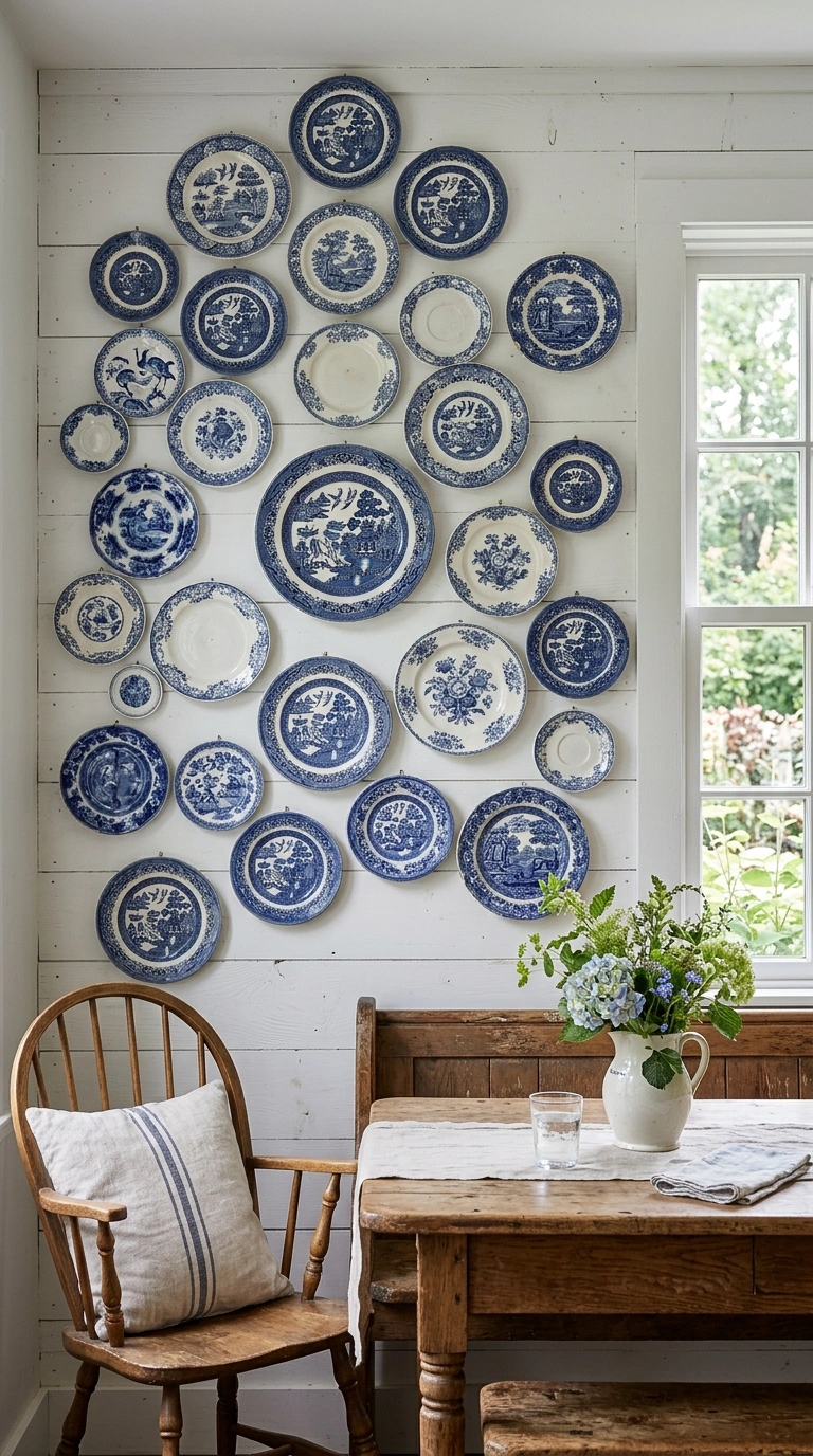 014 A Wall of Vintage Plates A farmhouse dining nook w