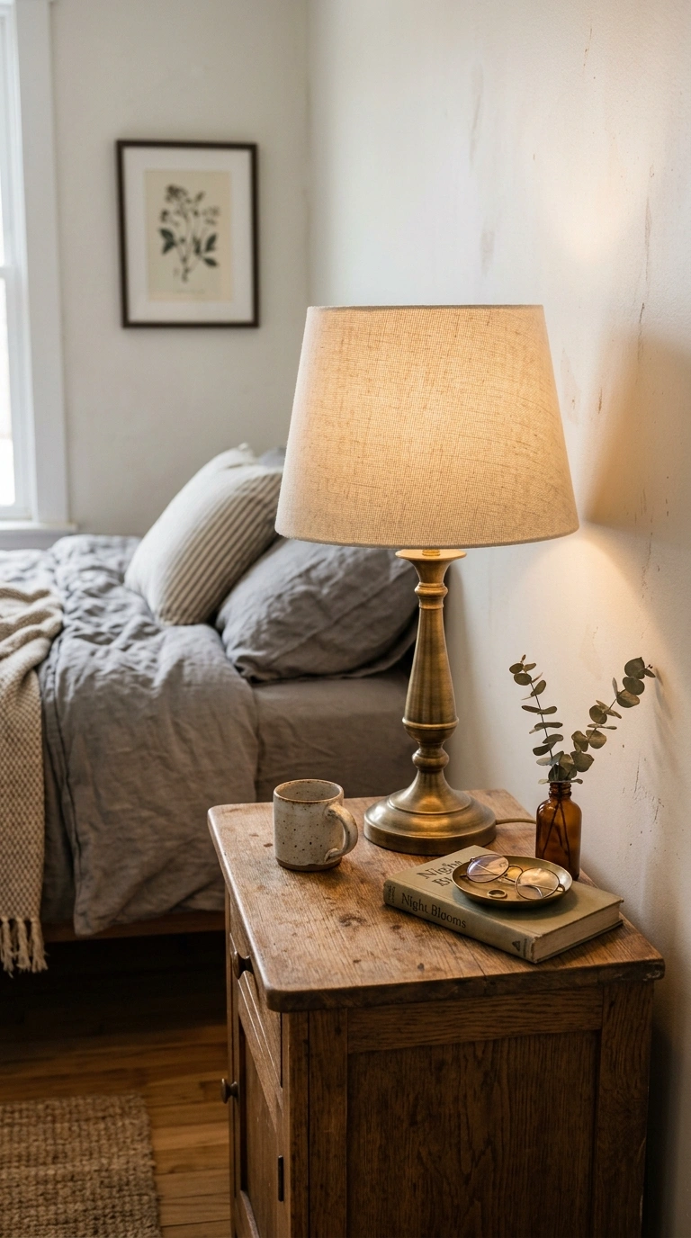 21 Easy Seasonal Updates for Anyone Decorating on a Budget 15 014 Change Lamp Shades A wooden nightstand with a bras