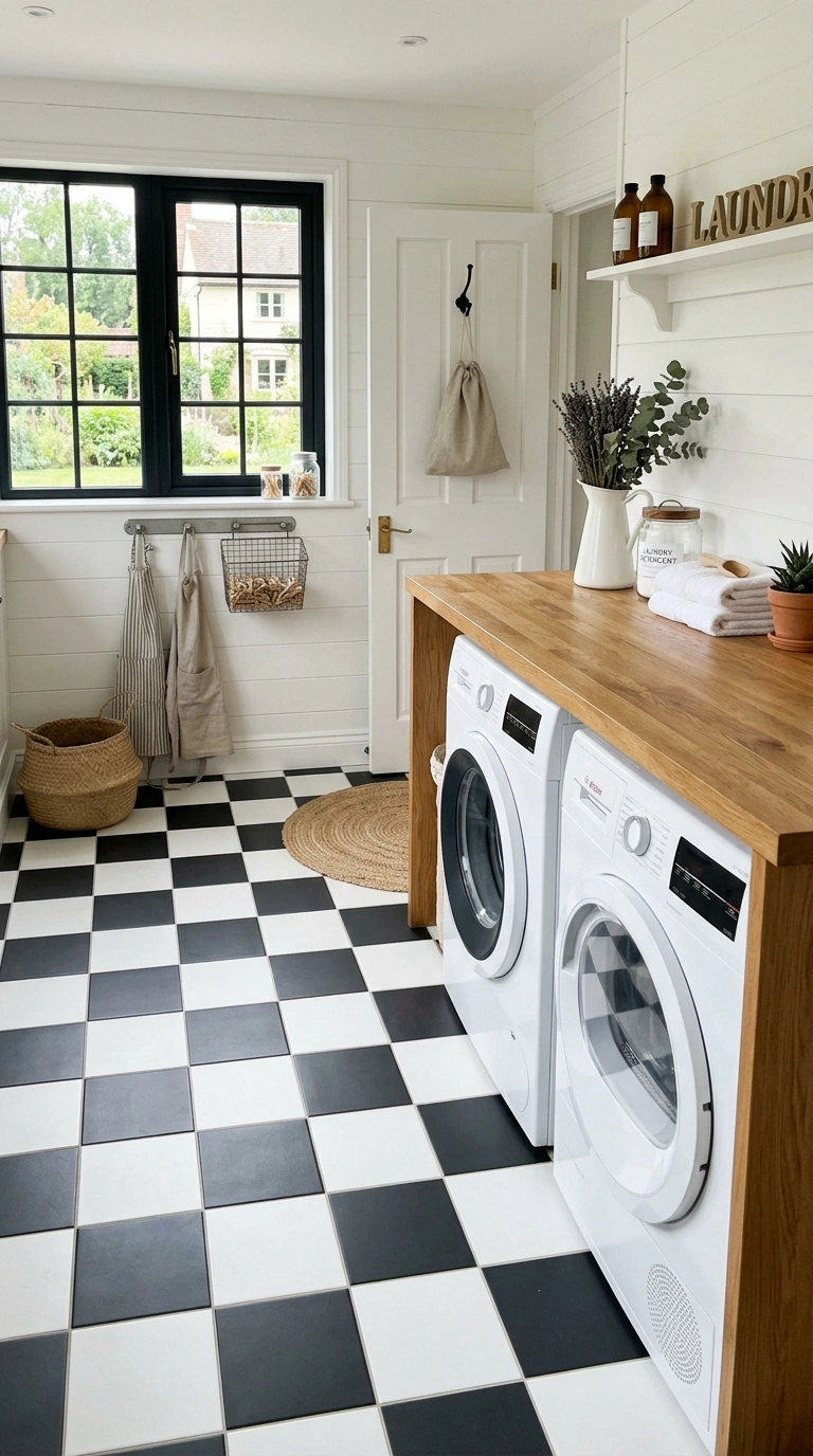 014 Checkered Floor Tile A black and white checkered t