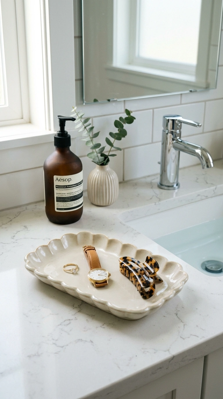 014 Decorative Catchall Tray A bathroom counter beside