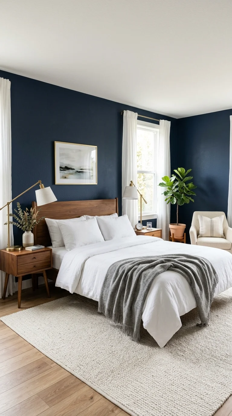 014 Deep Navy Blue A bedroom with matte deep navy blue
