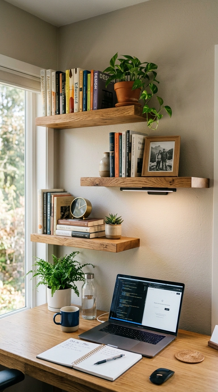 014 Floating Wood Shelves Three floating wood shelves