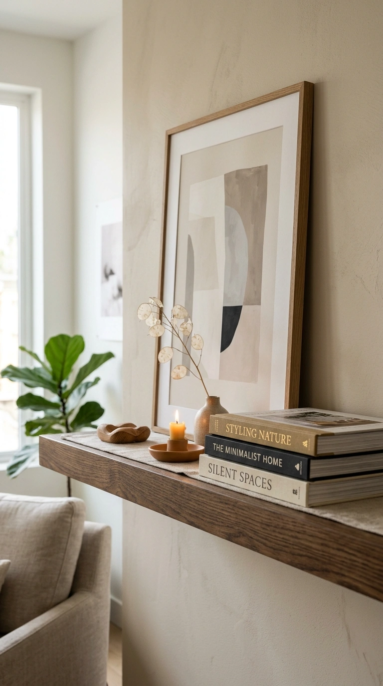 Living Room Shelves Styled Right: 19 Ideas 15 014 Layered Shelf Styling A deep wooden shelf in a liv