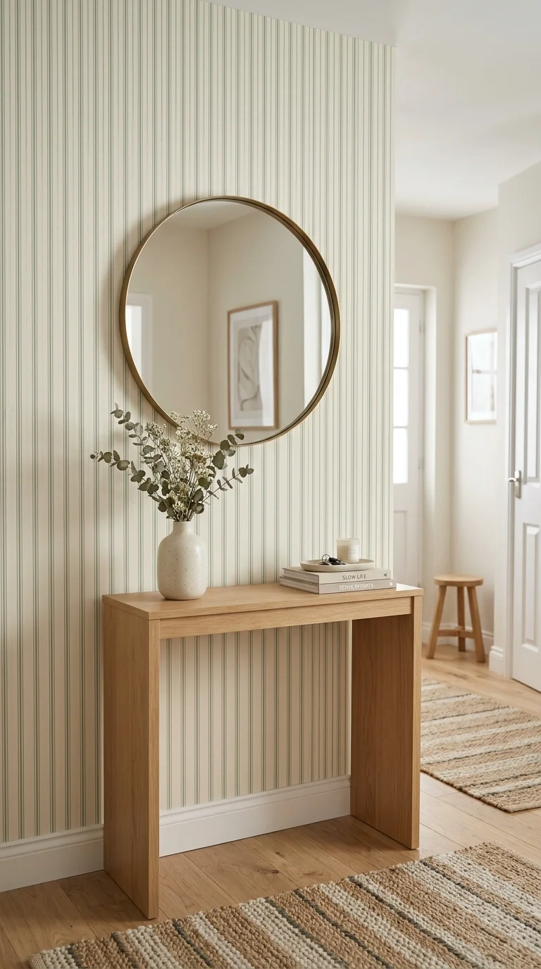 Your Tiny Hallway Deserves This Glow-Up: 20 Ideas to Try 15 014 Peel Stick Wallpaper A hallway wall covered in sof