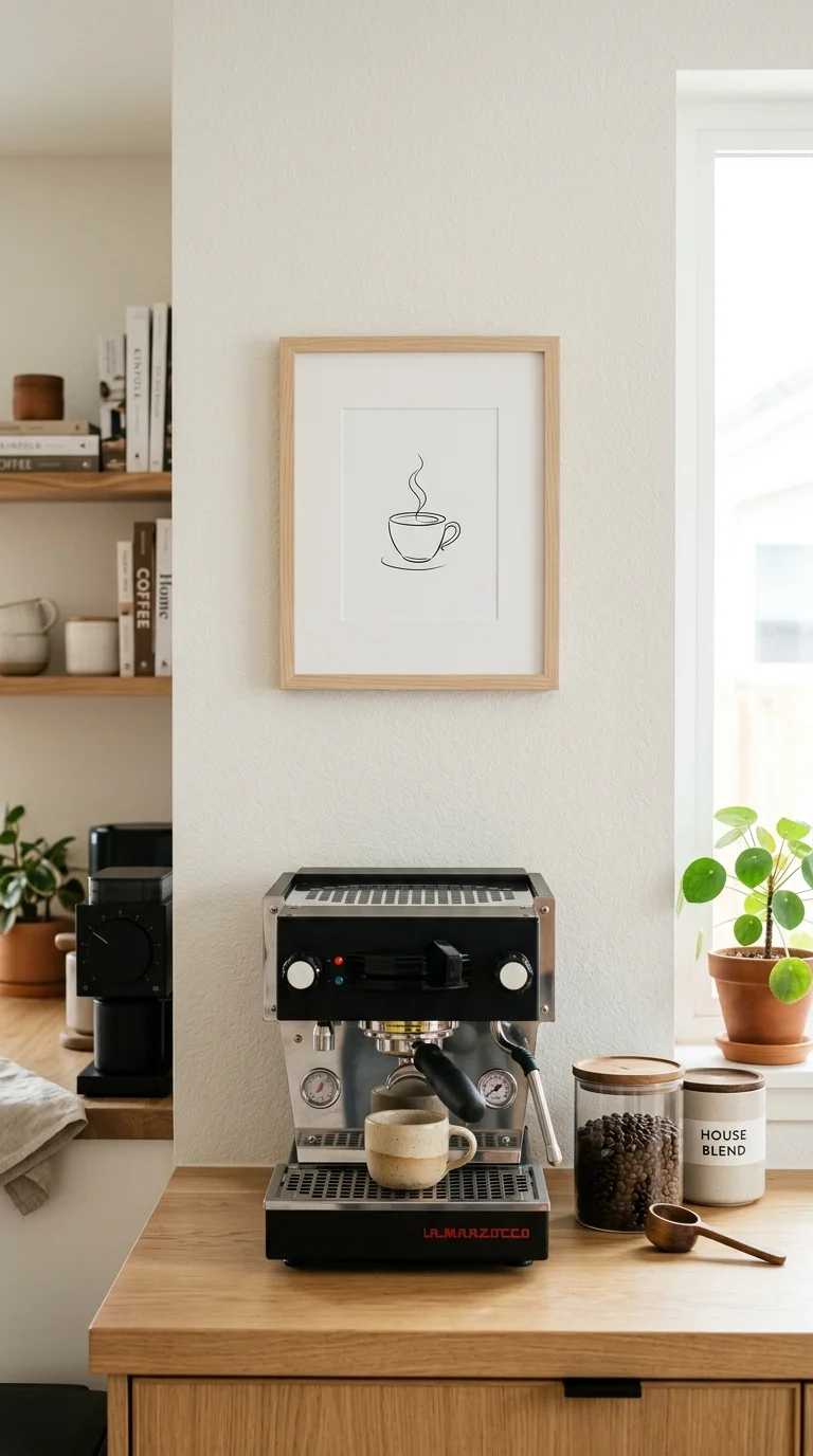014 Small Art Above A light coffee bar counter with a