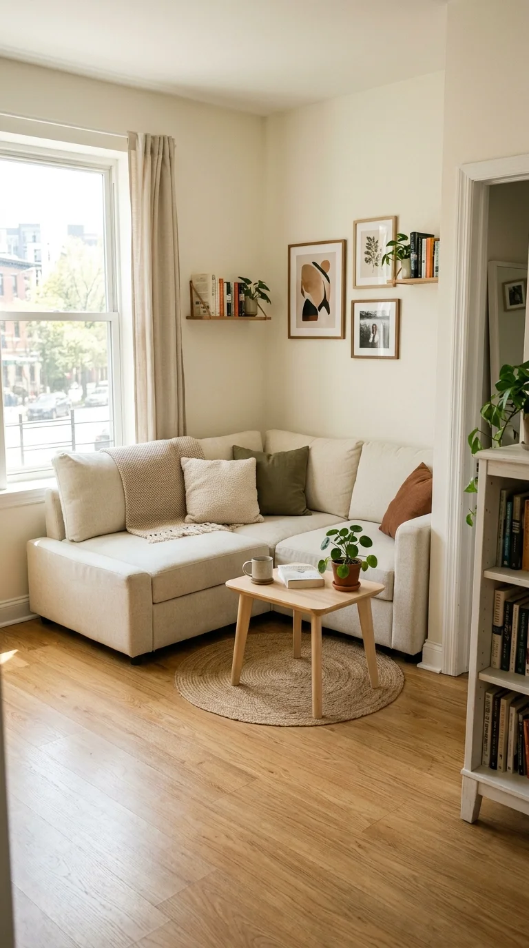 014 Small Space Corner Sofa A compact cream L shaped s