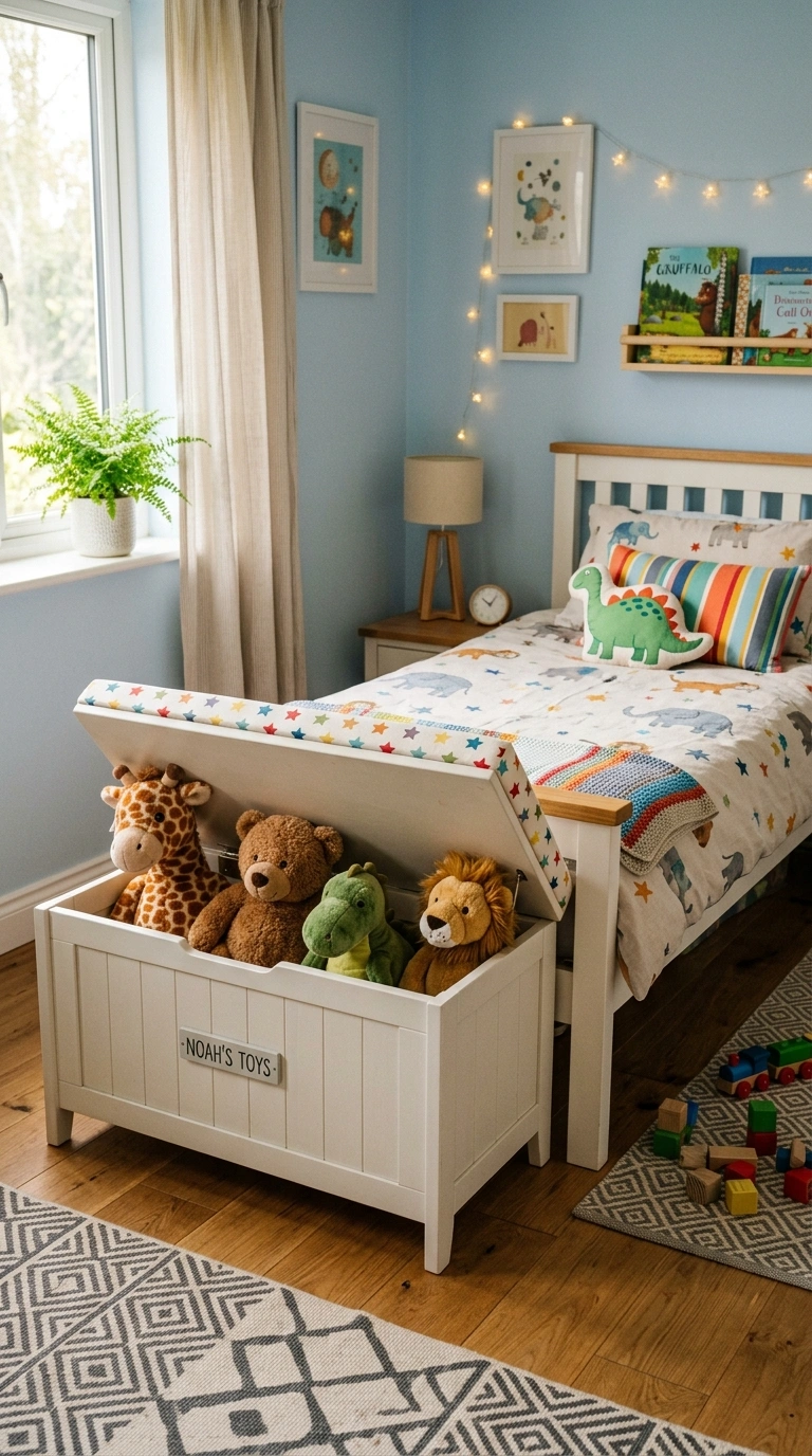 Kids Bedroom Storage That Actually Gets Used (17 Ideas) 15 014 Toy Chest Bench A kids bedroom with a cushioned to
