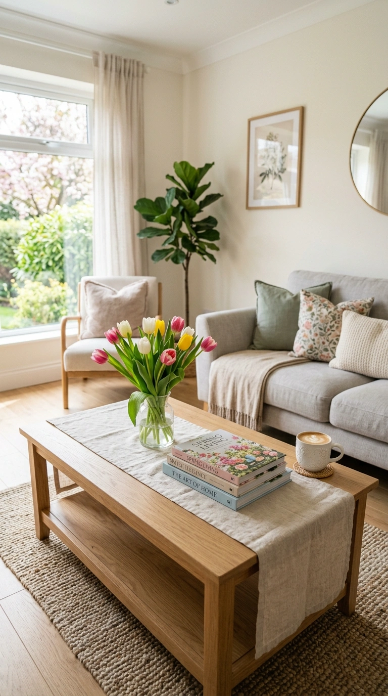 014 Use Seasonal Accents A coffee table styled with a