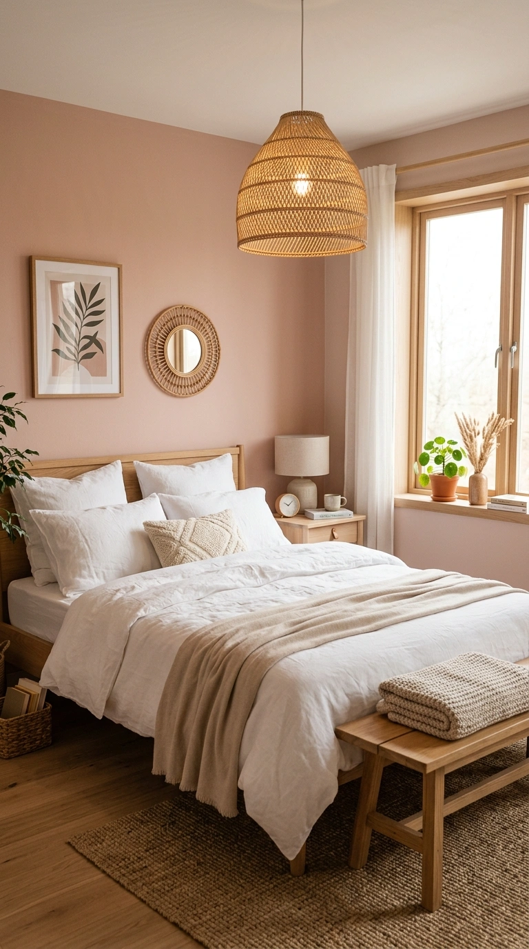 014 Warm Blush Pink A bedroom with warm blush pink wal