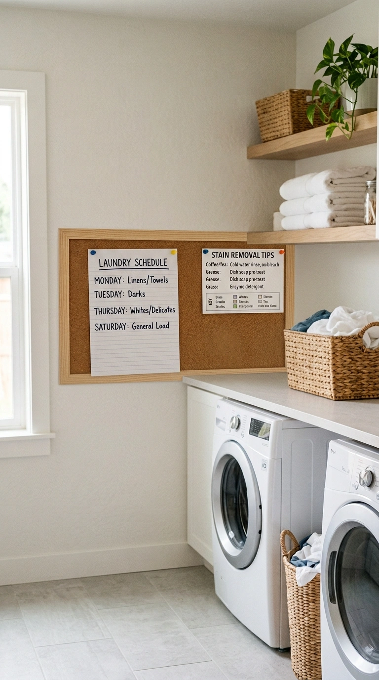 Small Laundry Room? 16 Organization Ideas That Help 16 015 Add Bulletin Board A small laundry room wall with