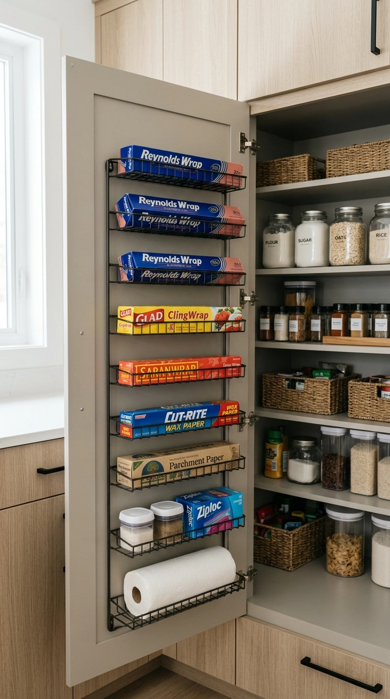 Counter Clutter Gone: 17 Kitchen Organization Ideas 16 015 Cabinet Door Racks The inside of an open pantry ca