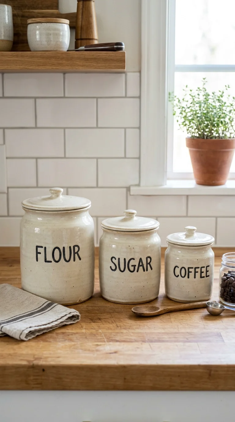 015 Ceramic Canister Set A kitchen counter with a matc