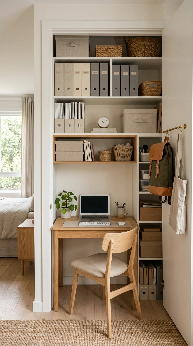Home Office Storage That Keeps You Sane 16 015 Closet Office Storage An open closet office with b