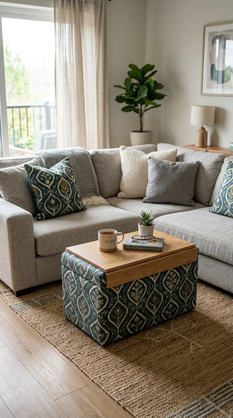 015 Corner Sofa Storage Ottoman A fabric storage ottom