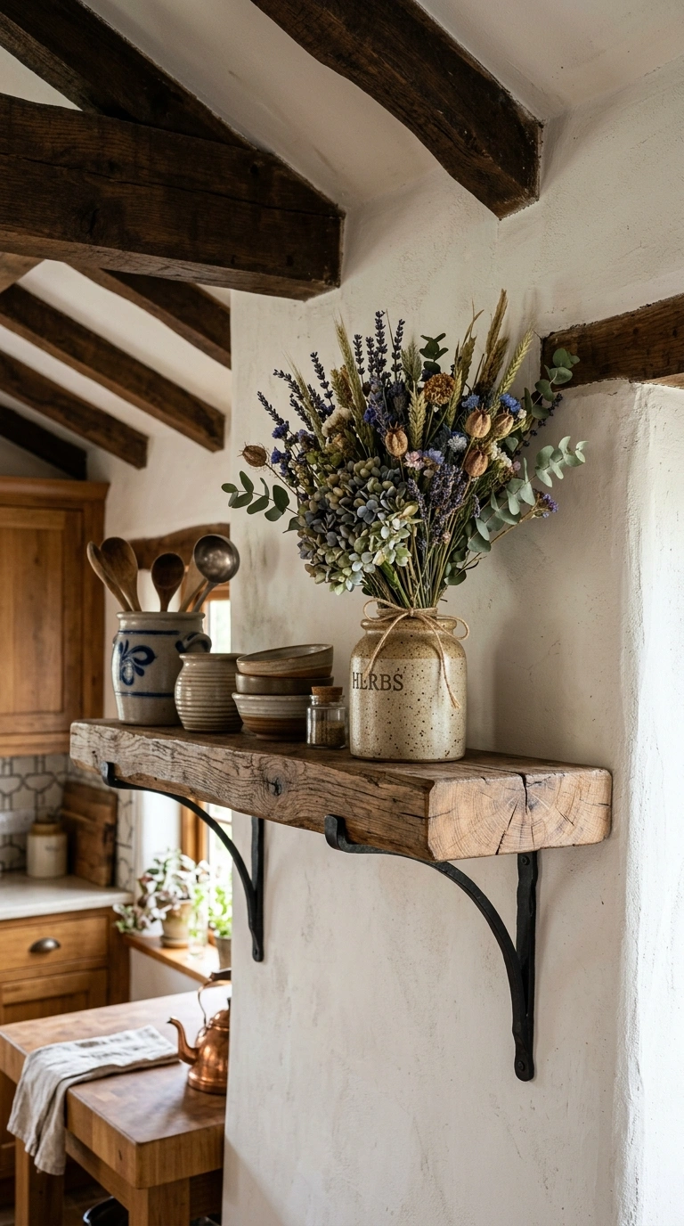 015 Rustic Beam Shelves A thick reclaimed wood beam sh