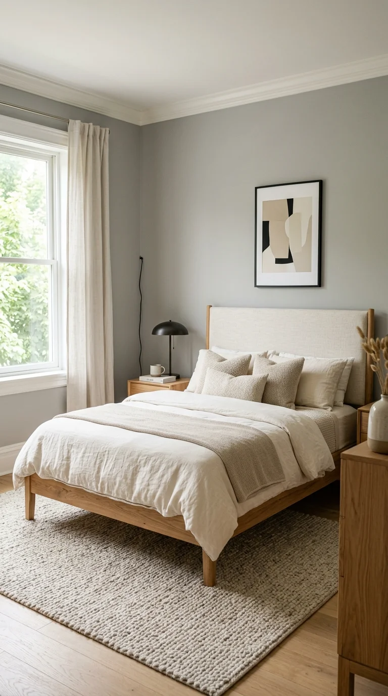 015 Soft Stone Gray A bedroom with soft warm stone gra