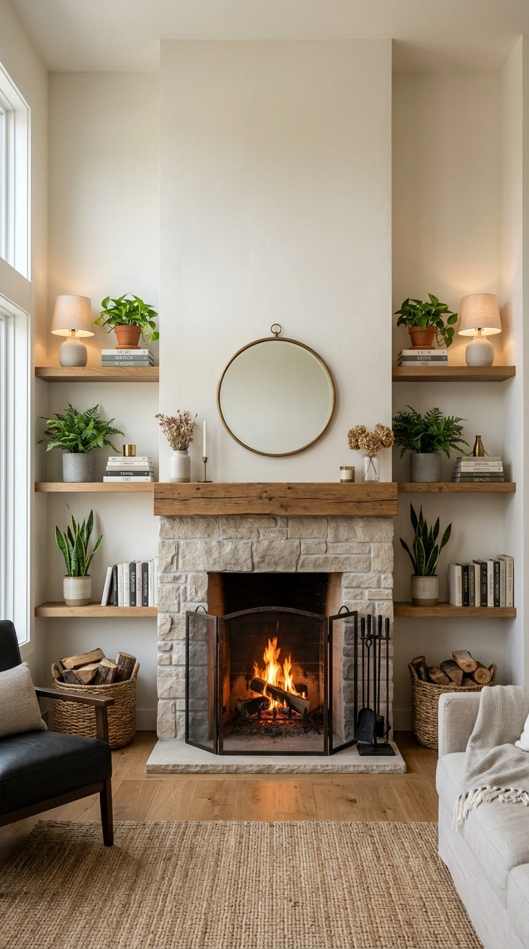 Living Room Shelves Styled Right: 19 Ideas 16 015 Symmetrical Shelf Pairing A living room with match