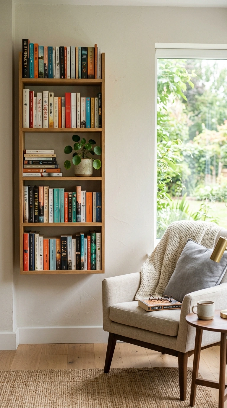 015 Wall Mounted Bookshelf A thin wall mounted wood bo