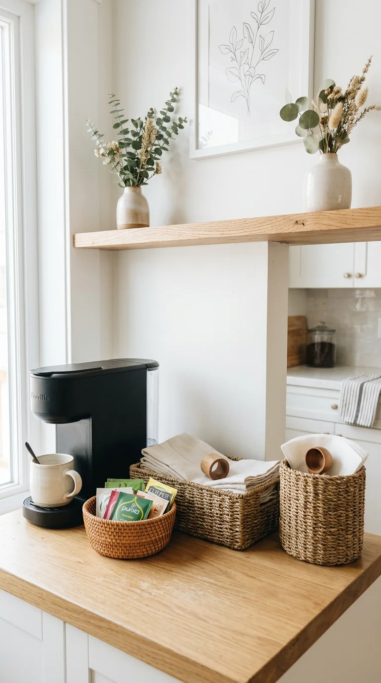 015 Woven Basket Storage A kitchen counter beside a co