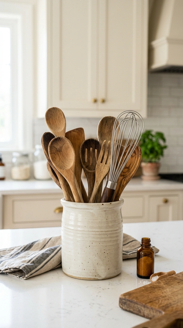 016 A Ceramic Utensil Crock A tall ceramic utensil cro