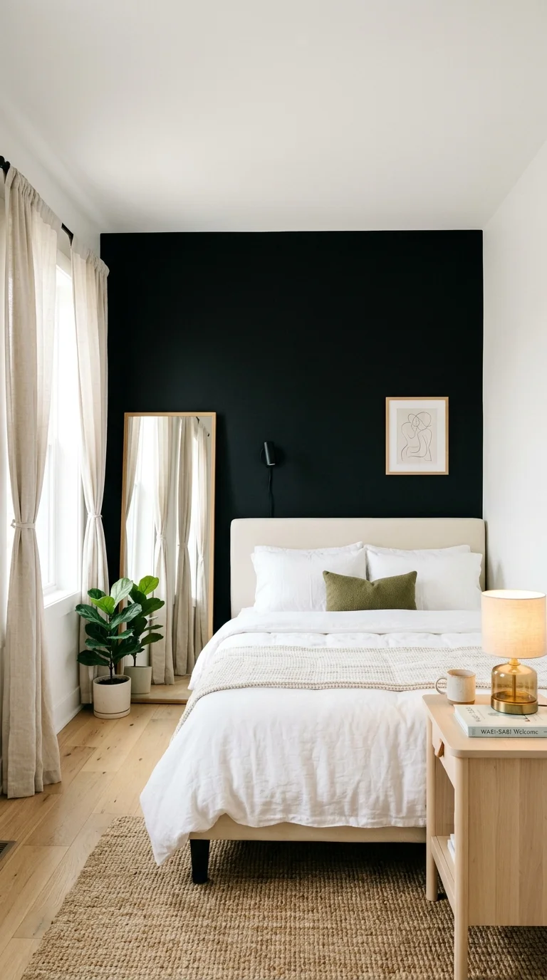 20 Hottest Black Accent Wall Ideas Taking Over Home Decor 17 016 Black Wall In Small Bedroom A small bright bedroom