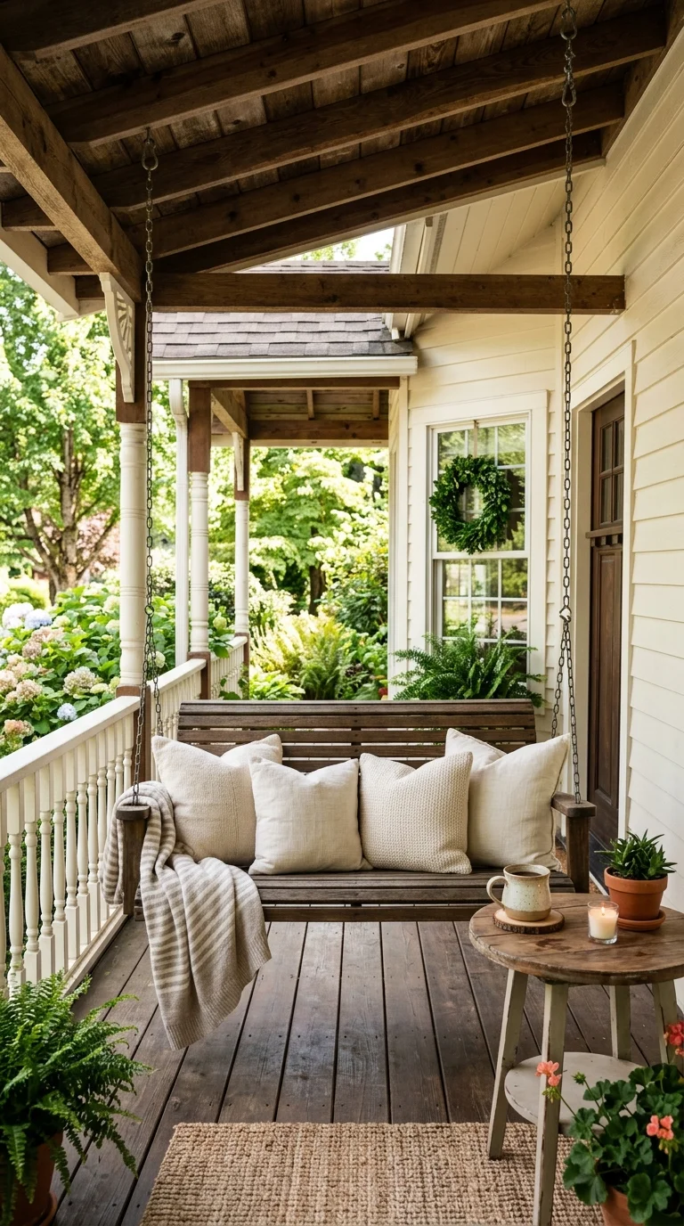 016 Covered Porch Swing A covered front porch with a w