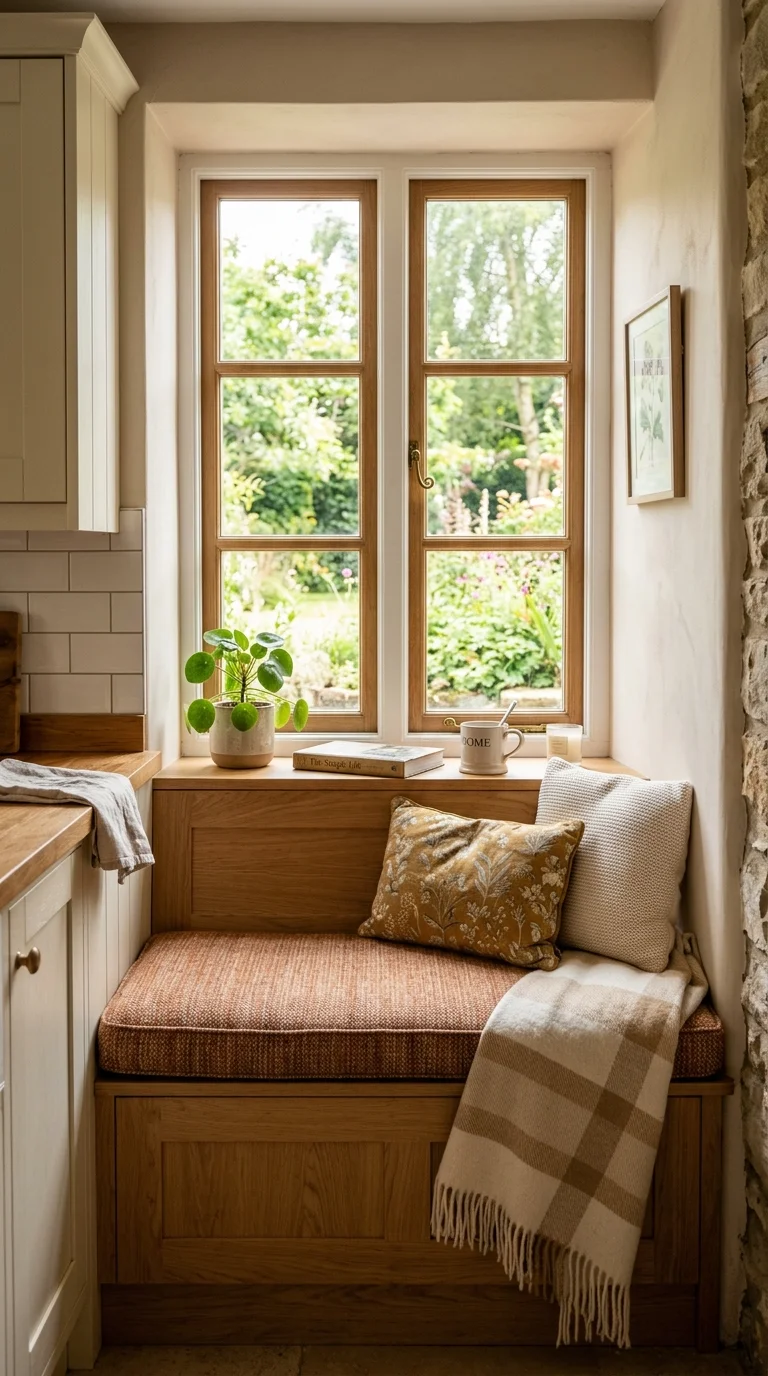 016 Cozy Window Seat A kitchen window seat built into