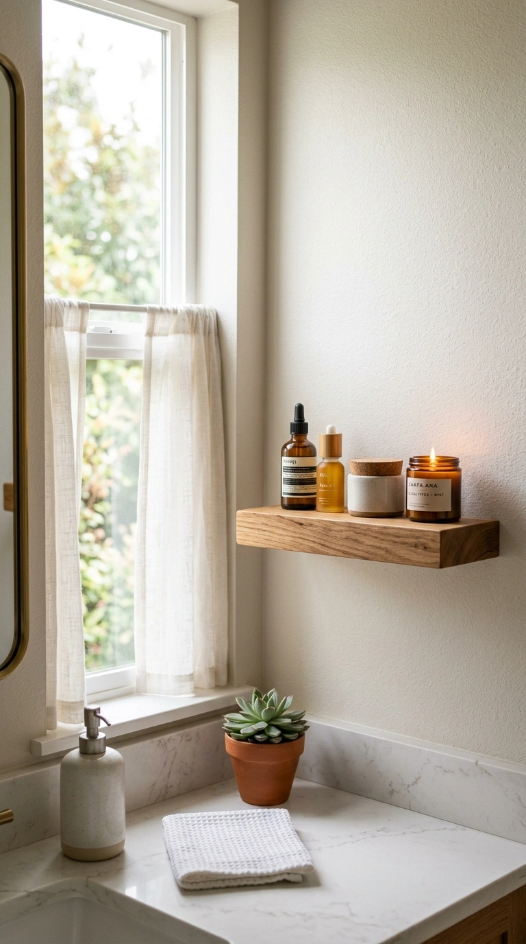 016 Floating Corner Shelf A bathroom corner with a sma