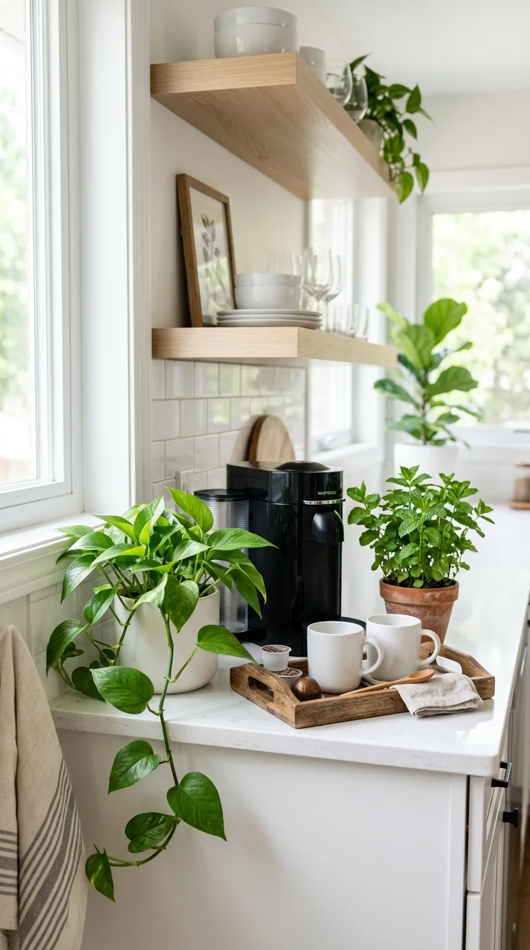 016 Green Plant Touch A white kitchen counter coffee b
