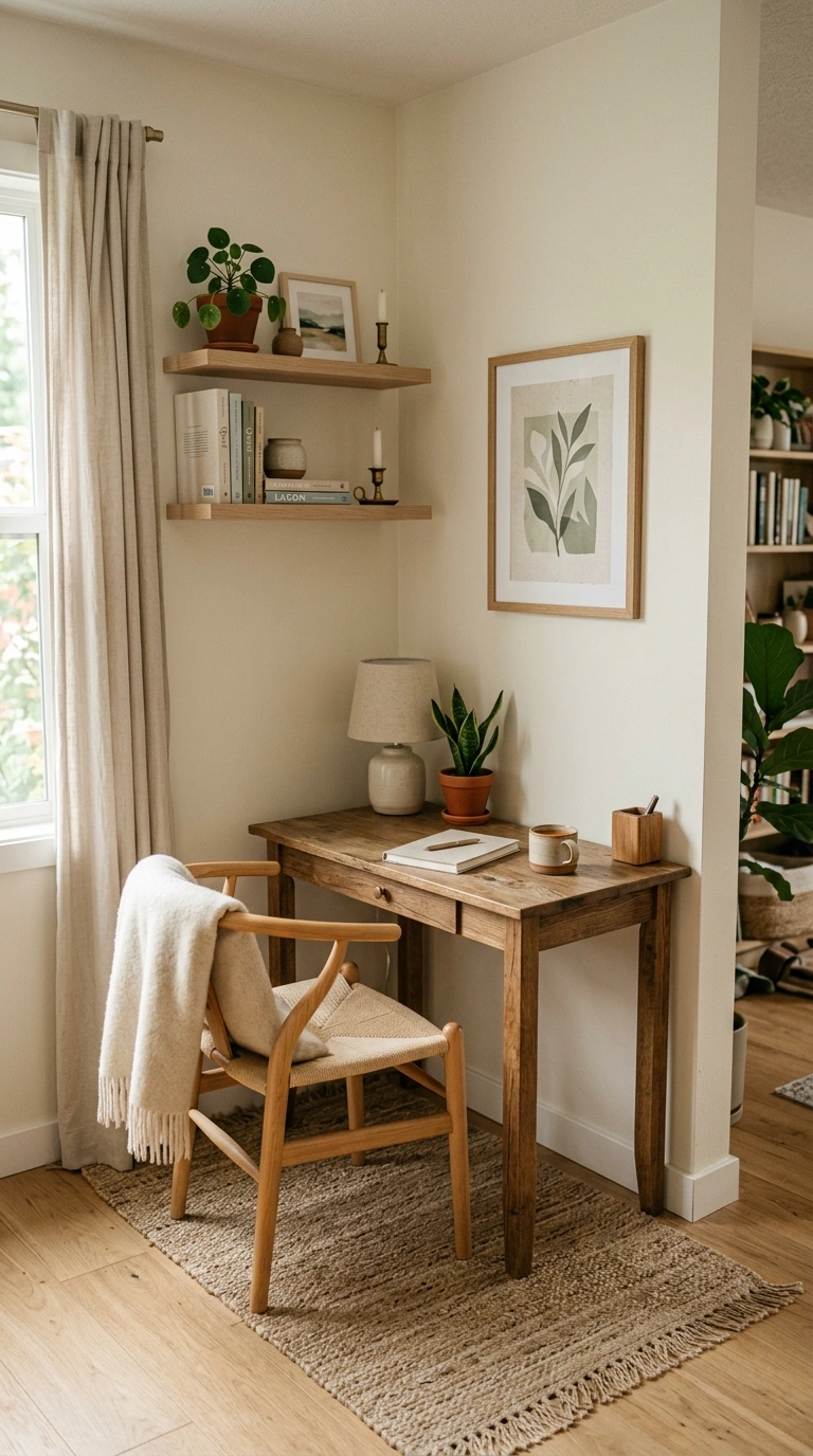 19 Classy Desk Setups That Make Small Workspaces Feel Special 17 016 Style a Corner Nook A small desk tucked into a roo