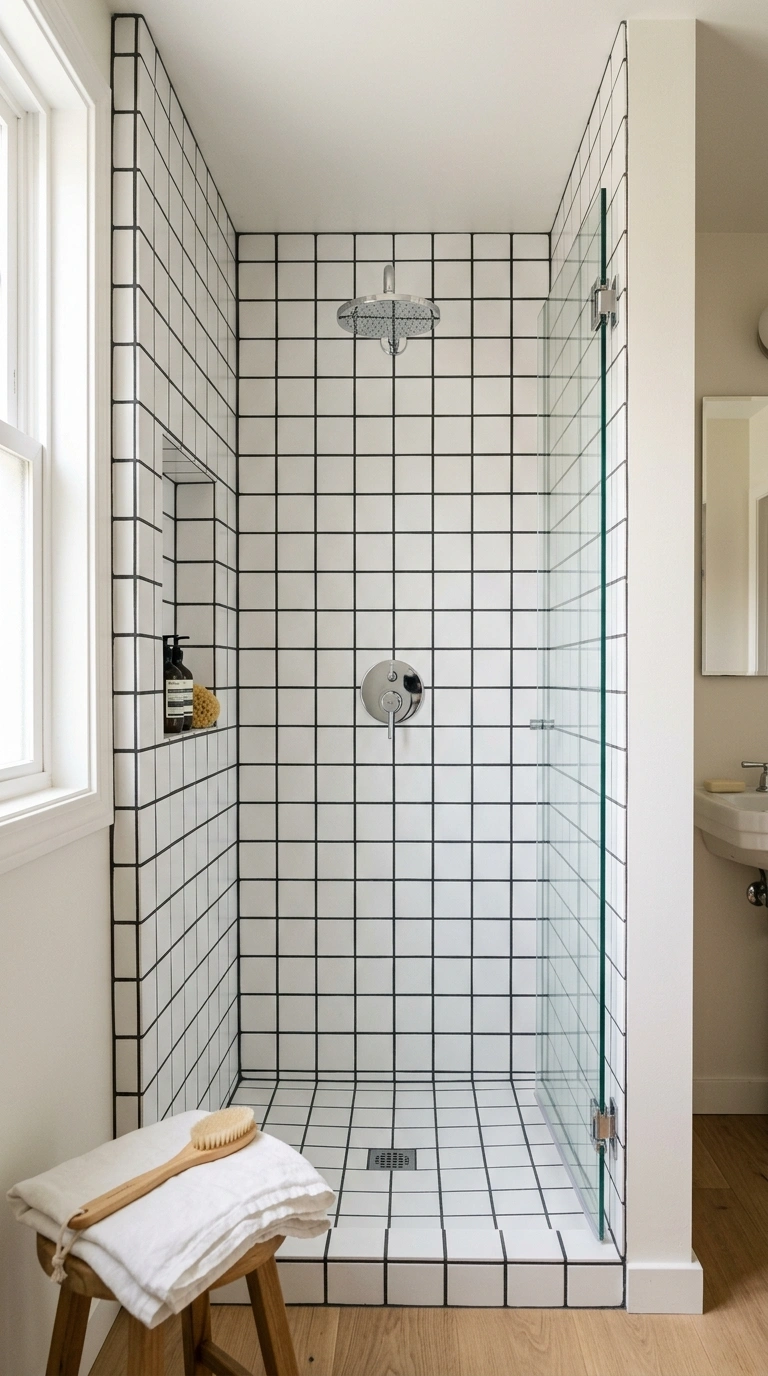017 Bold Grout Lines A small shower with white square