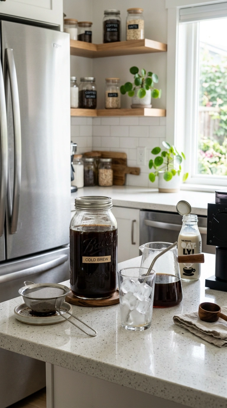 017 Cold Brew Station A kitchen counter near the fridg