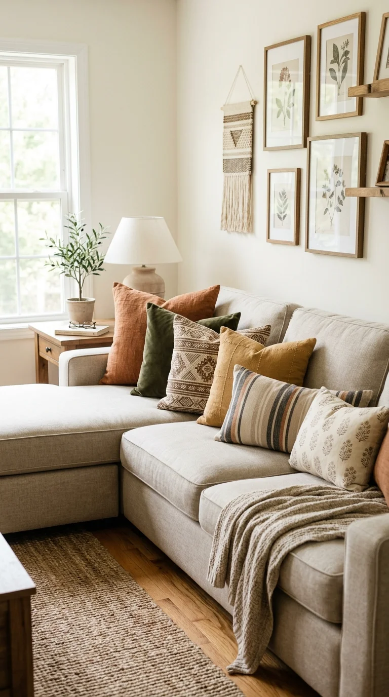 017 Corner Sofa Accent Pillows A neutral corner sofa s