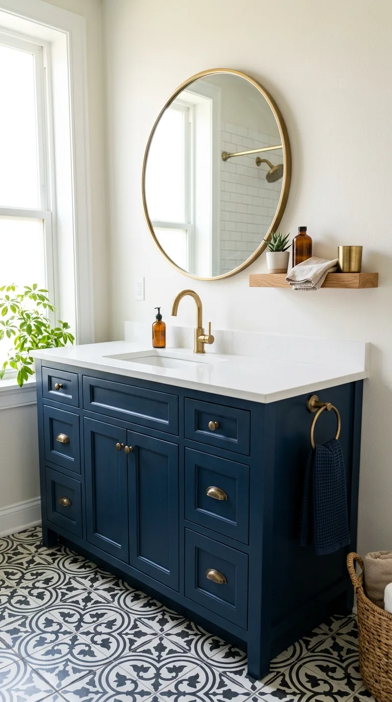 017 Deep Navy Drama A bathroom with navy blue painted