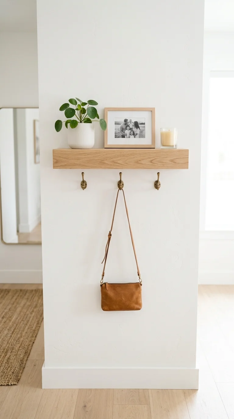 017 Floating Wall Shelf A single light oak floating sh