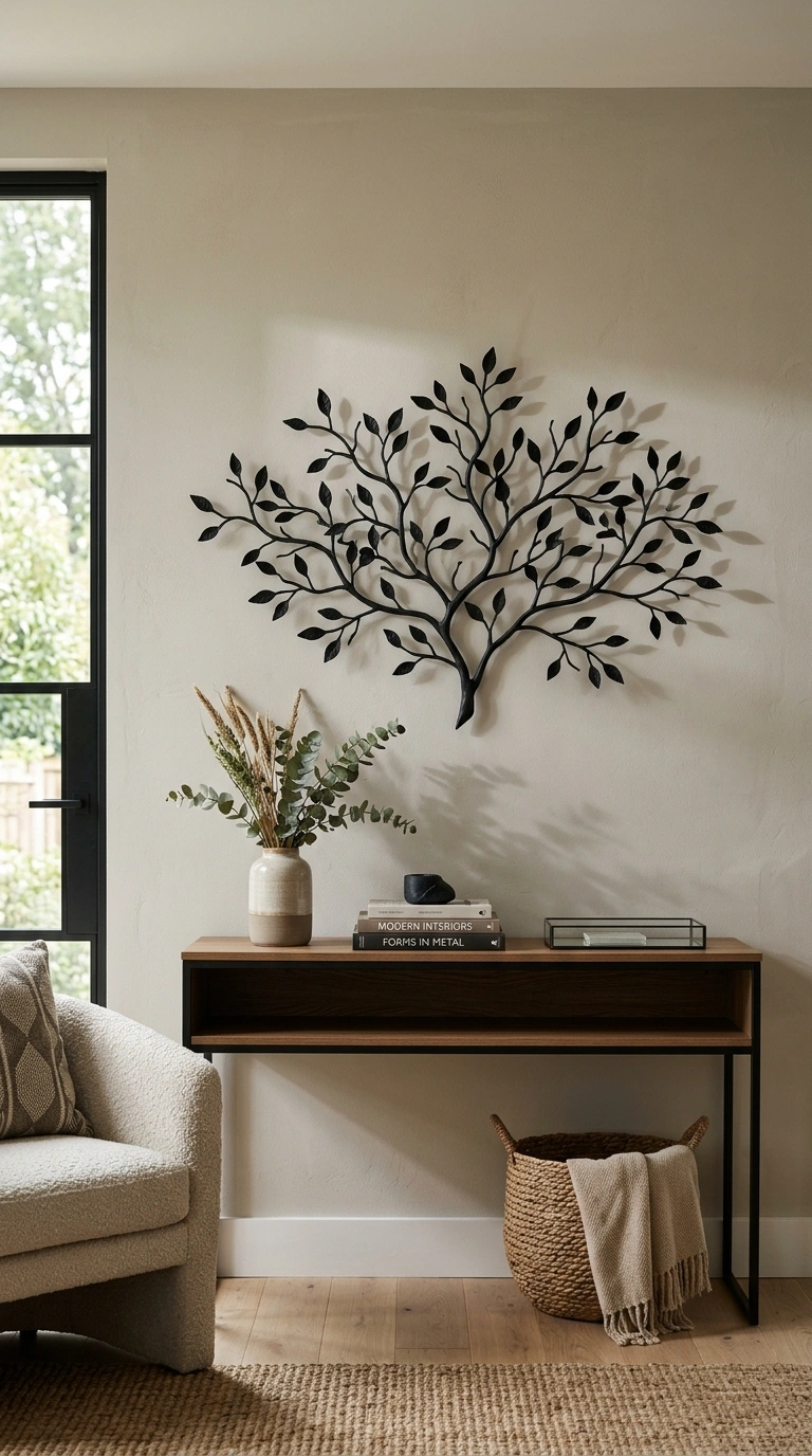 017 Metal Wall Sculpture A matte black metal branch sh