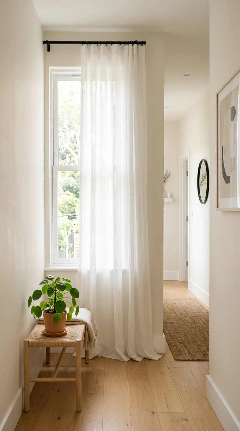Your Tiny Hallway Deserves This Glow-Up: 20 Ideas to Try 18 017 Sheer Window Curtain A hallway with a window dress